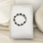 Cubic Blue Stone Silver frame Octagon Link Bracelets