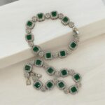 Cubic Green Stone Silver frame Octagon Link Bracelets - Image 4