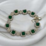 Cubic Green Stone Silver frame Octagon Link Bracelets - Image 3