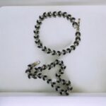 Black Leaf Stone Octagon  Link Bracelets