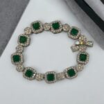 Cubic Green Stone Silver frame Octagon Link Bracelets