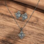 Diamond Stone Pendant Necklace Earrings Ring Jewelry Set - Image 2