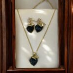Hearts Crystals Black Necklace & Earring Set