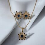 Sapphire Blue Flower Stone Necklace Set - Image 4