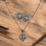 Diamond Stone Pendant Necklace Earrings Ring Jewelry Set - Image 3