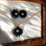 Beautiful Black Flower Necklace and Earrings - Image 3