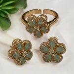 Sun Flower Pendant Necklace Earrings Ring Jewelry Set - Image 3