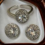 Sterling Silver CZ Halo Pendant Necklace & Earrings - Image 3