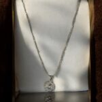 Sterling Silver CZ Halo Pendant Necklace & Earrings - Image 2