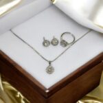 Sterling Silver CZ Halo Pendant Necklace & Earrings
