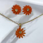 Ruby Orange Flower Necklace Set - Image 2