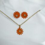 Ruby Orange Flower Necklace Set