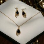 Oval Black Stone Necklace Ring Jewelry Set - Image 3