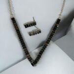 Black Stone Geometry Earrings Necklace Jewelry Sets