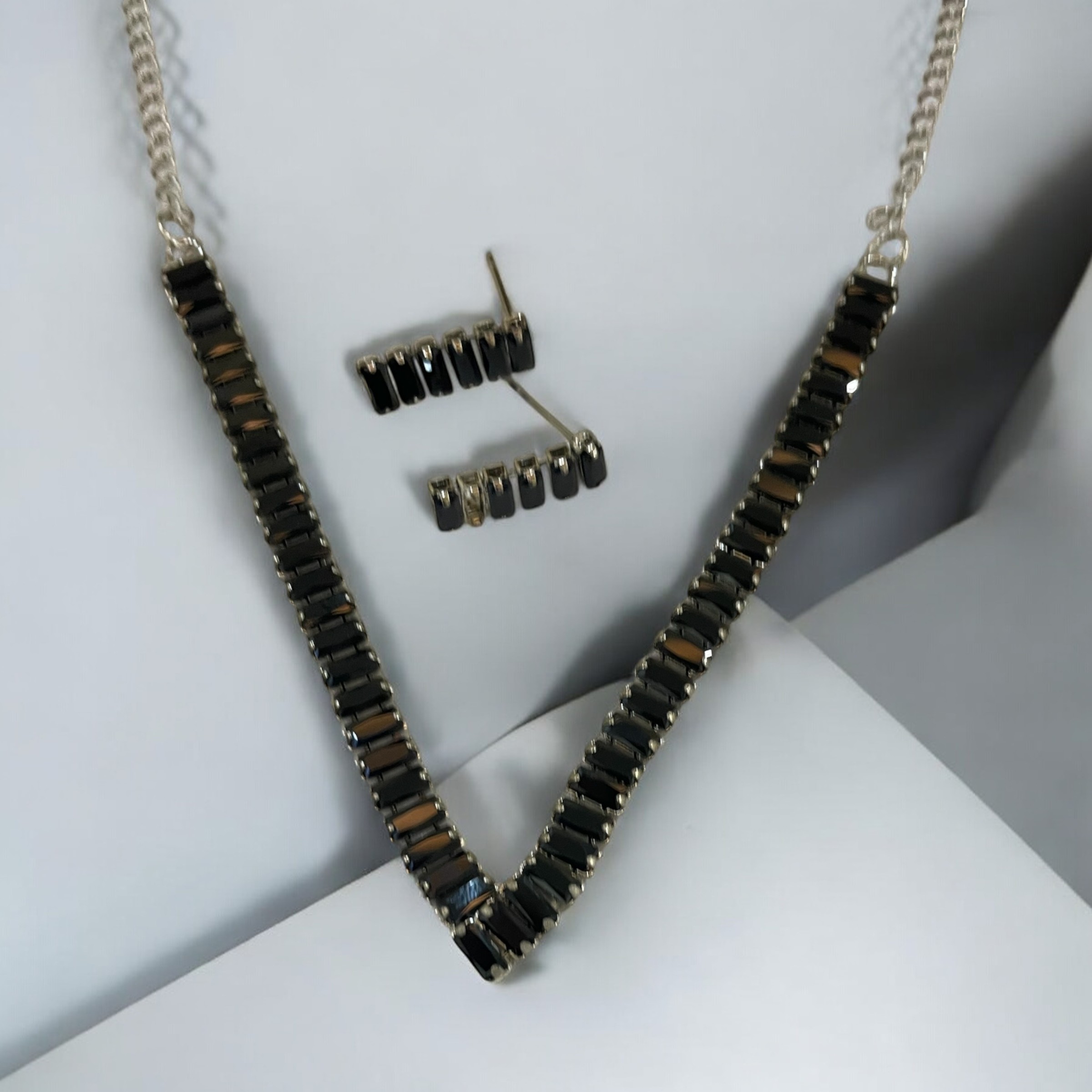 00050-Photoroom Black Stone Geometry Earrings Necklace Jewelry Sets - Image 1