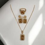 Glamorous Design Gold Plated Real Stones Necklace Set - Image 2