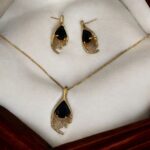 Oval Black Stone Necklace Ring Jewelry Set