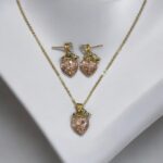 Pink Zirconia Gold Color Heart Shape Jewelry Sets
