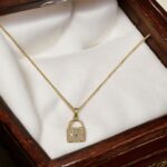 Yellow Gold Diamond Lock Pendant Necklace