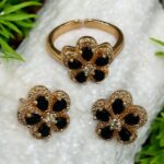 Rhinestone Pendant Necklace Earrings Ring Jewelry Set - Image 3