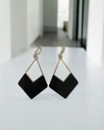 Geometric Marbelized Black Drop Earrings - Image 4