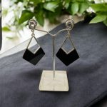 Geometric Marbelized Black Drop Earrings