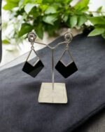 Geometric Marbelized Black Drop Earrings
