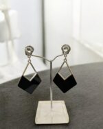 Geometric Marbelized Black Drop Earrings - Image 2