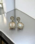 Delicate Pearl Halo Drop Gold Earrings