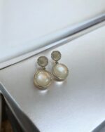 Delicate Pearl Halo Drop Gold Earrings - Image 2