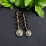 Delicate Leaf Dangling Long Black Earrings