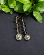 Delicate Leaf Dangling Long Black Earrings