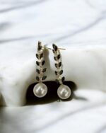 Delicate Leaf Dangling Long Black Earrings - Image 2