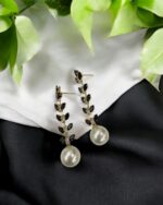 Delicate Leaf Dangling Long Black Earrings - Image 3
