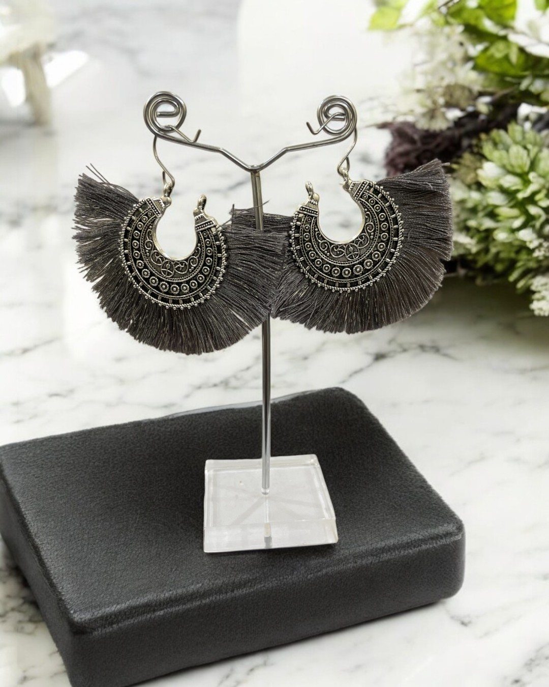 IMG_1743-Photoroom Gray Fringe Dangle Earring - Image 1