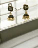 Meenkari Dark Black & Gold Kundan Jhumkay - Image 3