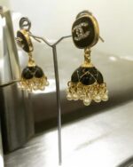 Meenkari Dark Black & Gold Kundan Jhumkay