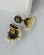 Meenkari Dark Black & Gold Kundan Jhumkay - Image 2