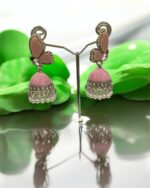 Pretty Leaf Pastel Pink Dangle Jhumkay - Image 4