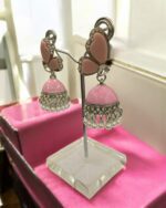 Pretty Leaf Pastel Pink Dangle Jhumkay