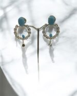 Aquamarine, Turquoise, Diamonds, Platinum Earrings. - Image 3