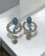 Aquamarine, Turquoise, Diamonds, Platinum Earrings. - Image 2