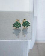 Green Crystal Oxidized Peacock Earrings - Image 2
