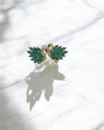 Green Crystal Oxidized Peacock Earrings - Image 3
