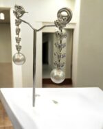 Delicate Leaf Diamond Dangling Long Silver Earrings