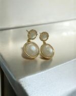 Opal Dangle Gold Clip on Earrings - Image 3