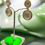 Opal Dangle Gold Clip on Earrings