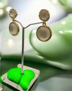 Opal Dangle Gold Clip on Earrings