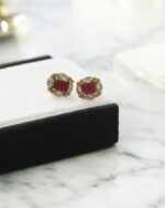 Natural Ruby Diamond Cluster Earrings