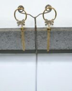 Golden Hoop Earrings With Bow Pendant - Image 3